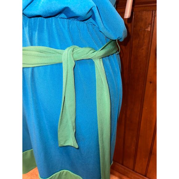 NWT Womens Laundry By Design Blue Green Short Sleeve‎ Scoop Neck Tie Dress S - Picture 2 of 8